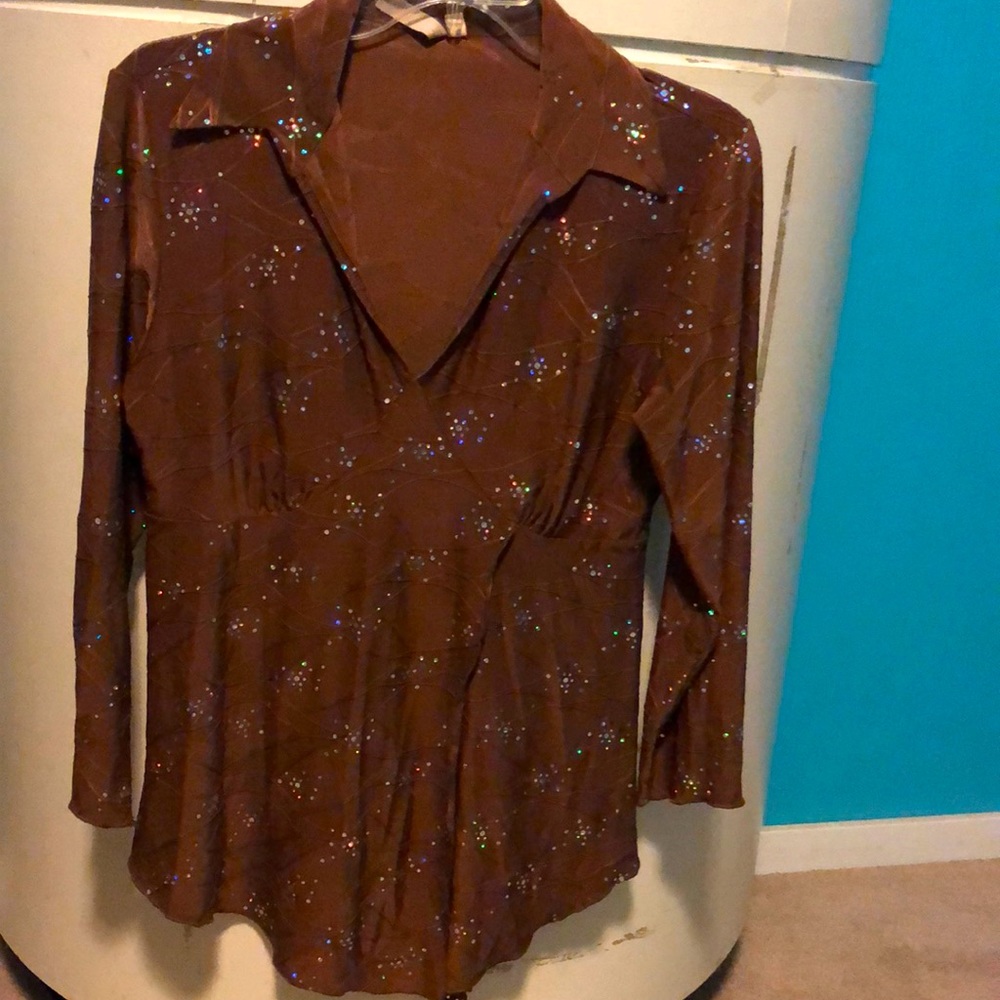 Susan Lawrence brown long sleeved blouse